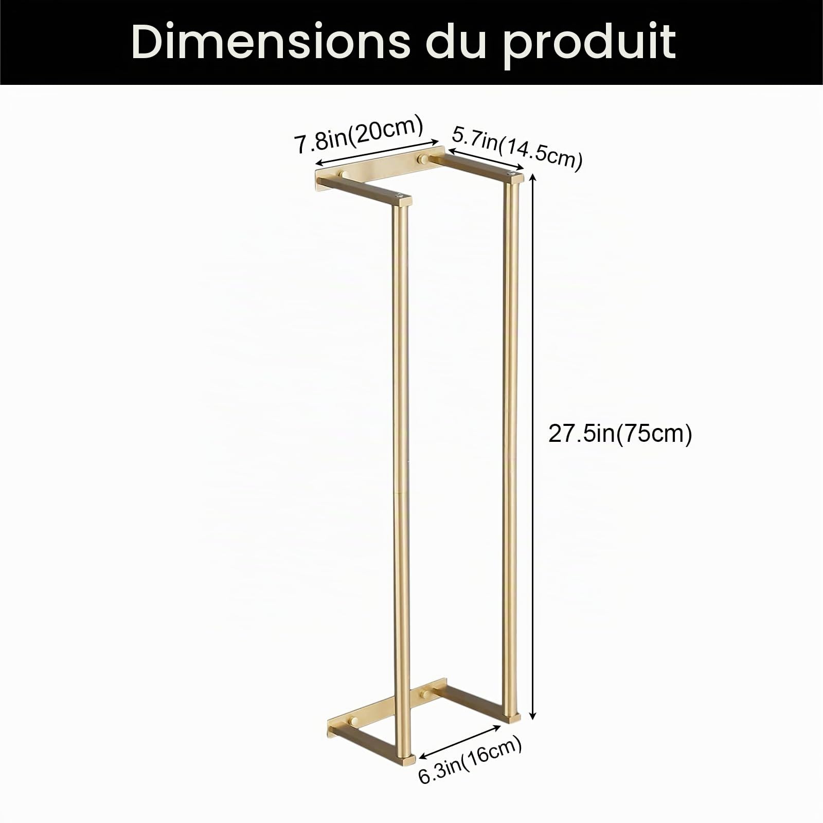 NEWRAIN Porte-serviettes pour salle de bain, en acier inoxydable, porte-serviettes enroulé, support mural pour grandes serviettes pliées, organisation de salle de bain, or brossé