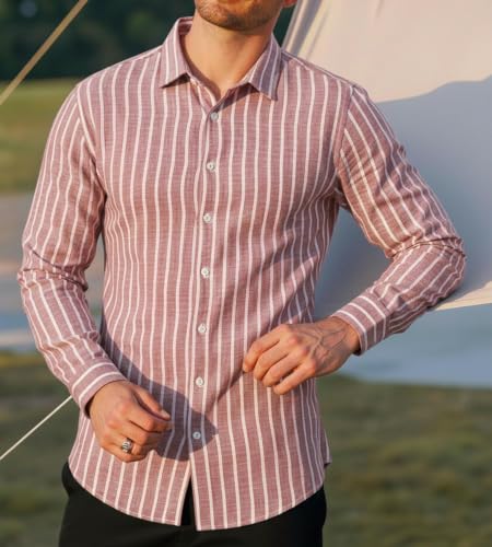 Image of Zombom Men's Regular Fit Vertical Striped Casual Shirt | Full Sleeve Cotton Blend Shirt for Men | Slim Fit Stylish Party