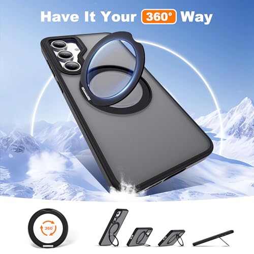 Image of for Samsung Galaxy S23 FE Case with 360 Rotatable Magnetic Ring Stand Compatible with Mag-Safe Military Protection Shockproof Matte Translucent Phone Cases for S23 FE,Black