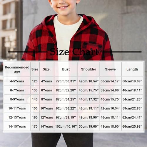 Boy's Flannel Shirts Casual Button Down Plaid Hoodies Long Sleeve Hooded Jacket Kids Fall Fashion Shirt 4-15 Years2