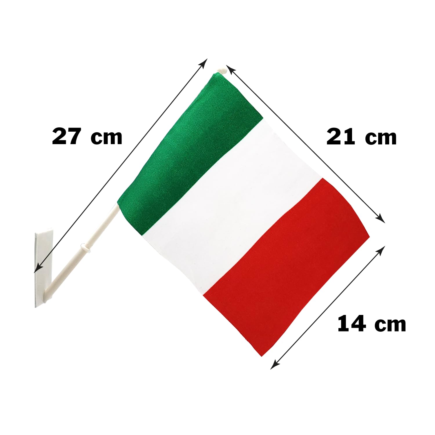 Italian National Flag for Desk Office Door, Car Window 14 x 21 cm with 27 cm Stand, Small Italian Flag with Wall Pole, Suv - Image 3