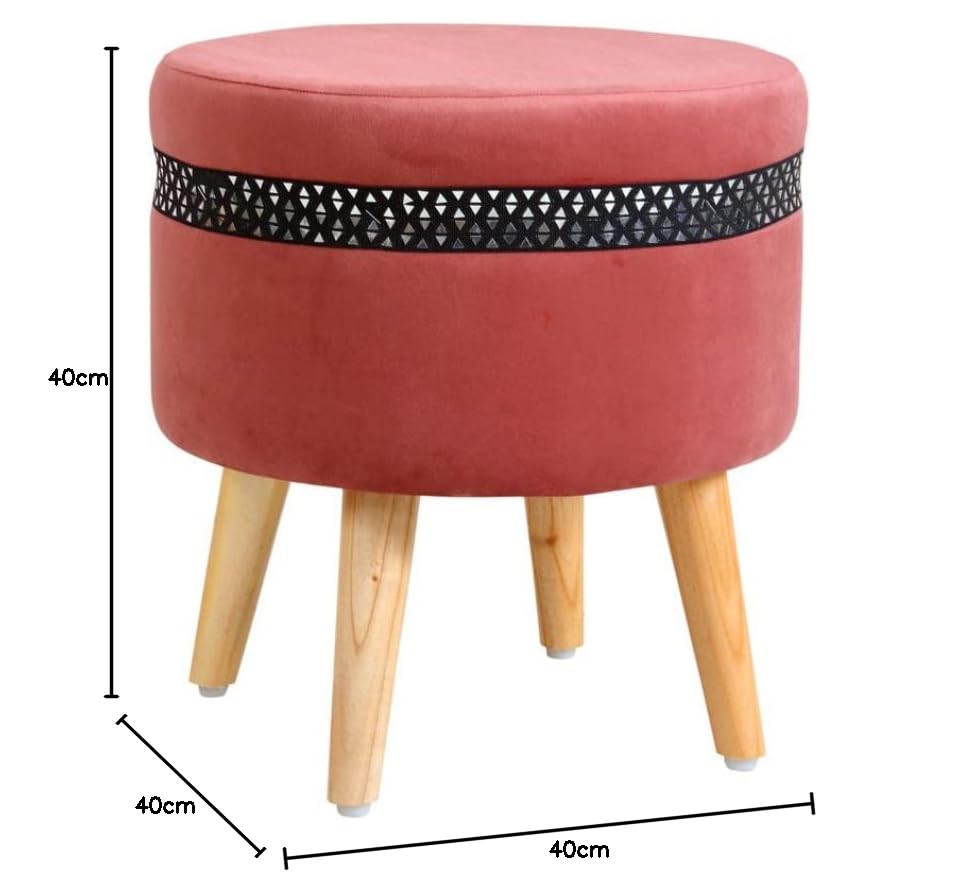 Image of Ottoman Stool for Living Room Foot Rest | Velvet Small Ottoman Foot Stool | Solid Wood Legs | Footstool Puffy for Home, Bedroom & Makeup Table | 16x16x18 Inch, Set of 2 (Star Gajri)