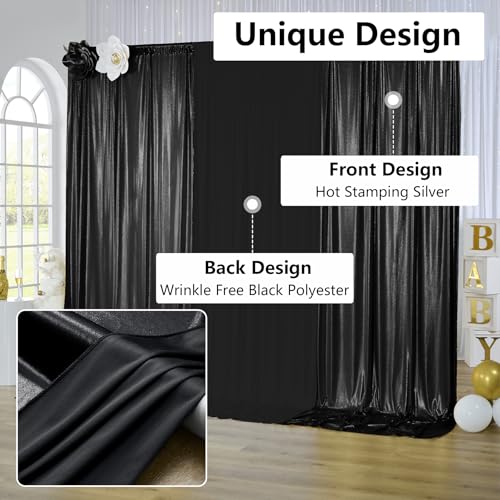 Image of 30x10 ft Wrinkle Free Black Sequin Backdrop Curtain for Parties,Thick Not Fall Glitter Wedding Drapes Backdrop,6 Panels 5x10ft Shimmer Photo Wall Back Drop Cloth for Birthday Photography Background