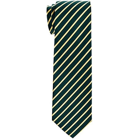 Retreez Thin Regimental Striped Woven Boy's Tie (8-10 years) - Green with Gold Stripe Cover