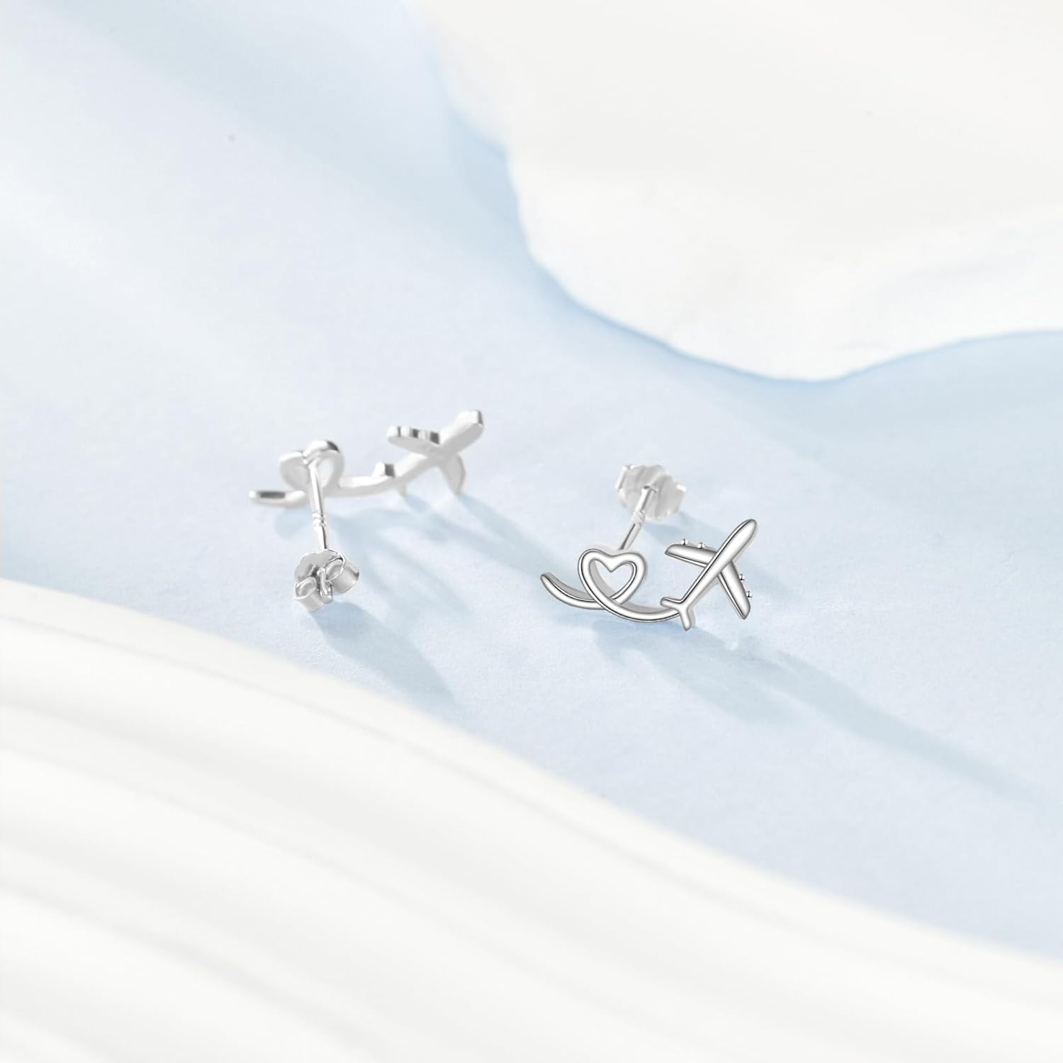 URONE Airplane Earrings 925 Sterling Silver Heart Airplane Stud Earrings Aircraft Jewelry Gifts for Women Men - Image 4