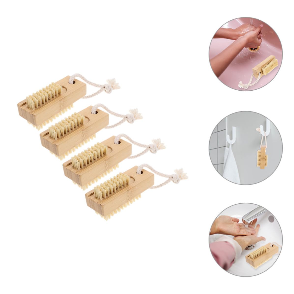 4 Pcs Nail Brush for Cleaning Fingernails and Toenails with Sisal Hemp Material Portable Nail Scrub Brushes for Home and Removes Exfoliated Skin Effectively