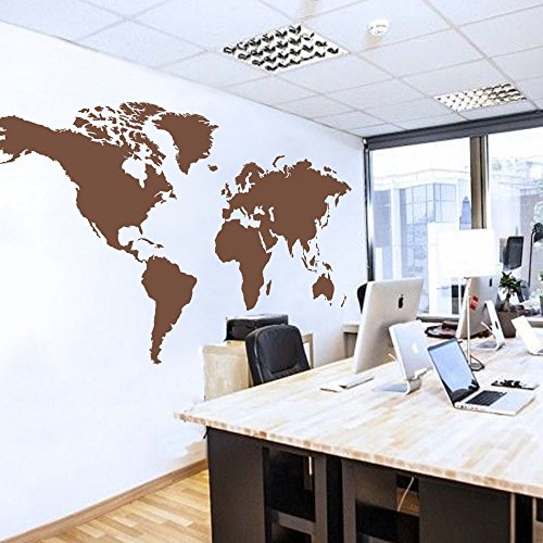 Mairgwall World Map Wall Decal The Whole World Wall Vinyl Art Sticker For Home And Office (Brown, 40" H X 80" W) #TOP30