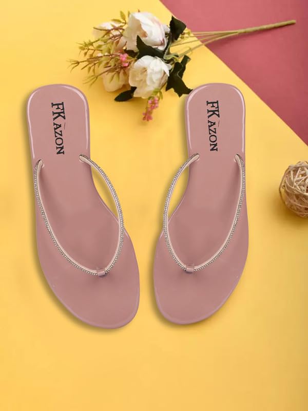 Image of Women's Stylish Flat Sandals - Elegant Flip-Flops with Sparkling Strap|FK 804 BLACK