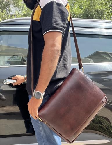 Image of RUSTIC TOWN Premium Leather Crossbody Messenger Bag - Stylish and Versatile - Gift for Professionals