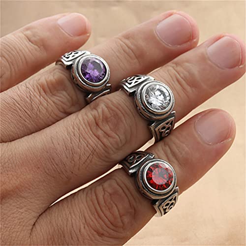 PAMTIER Unisex Stainless Steel Silver Vintage Classic Round Gemstone Signet Biker Wedding Ring4