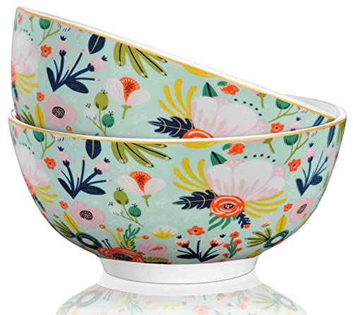 Leazul Ceramic Soup Bowls Cereal Bowl, 22 Ounce Bowls Set Chip Resistant Dishwasher & Microwave Safe Porcelain Bowls For Kitchen Mint Floral Bowls For Cereal Soup Rice Pasta Salad Oatmeal, Set Of 4 #TOP7