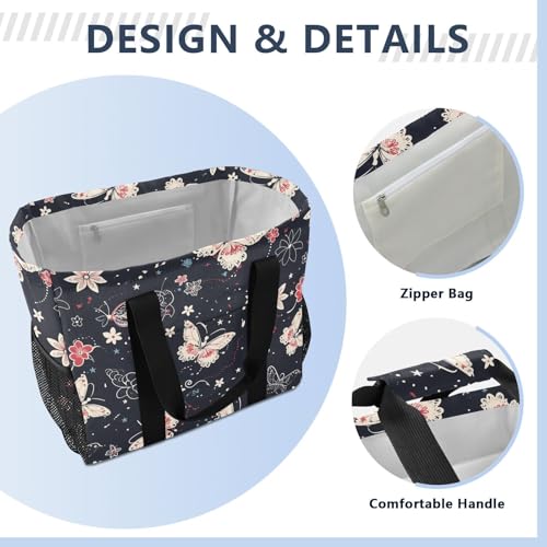 JUNZAN Modern Butterflies Utility Storage Bags Foldable Beach Bag Waterproof Grocery Bags Reusable Canvas Laundry Bag Travel3