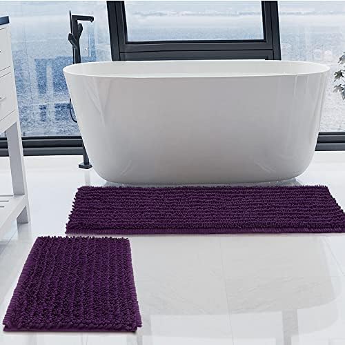 H.VERONNEX Luxury Chenille Plum Bathroom Rugs Sets 2 Piece, Thickened Hot Melt Rubber Bottom Bath Mats for Bathroom Non Slip,Bath Rugs Quick Dry Machine Washable for Shower Mat,Puppy-Loved Mat