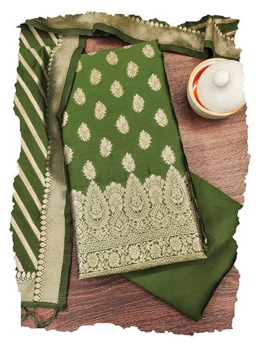Image of DEVANGI Women's Banarasi Silk Unstitched Salwar Suit Dress Material With Dupatta