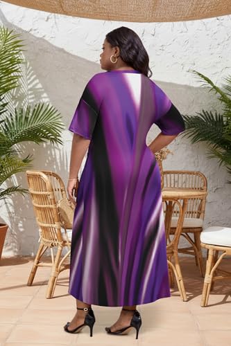 Image of Runwind Plus Size T Shirt Maxi Dress for Women Short Sleeve V Neck Casual Long Dresses with Pockets