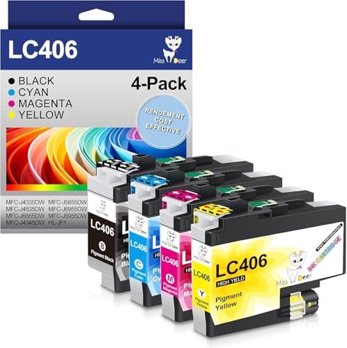 Image of Miss Deer LC406 LC406XL Ink Cartridges High Yield Replacement for Brother LC406XL LC406, Work for MFC-J4335DW MFC-J4535DW MFC-J5855DW MFC-J6555DW MFC-J6955DW Printer(BK /C /M /Y)