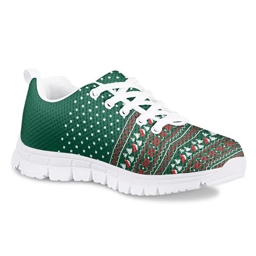 AmzPrint - AmzPrint Nordic Sweater Pattern Vintage Girls Christmas Shoes Green Patchwork Lightweight Winter Walking Shoes Unisex