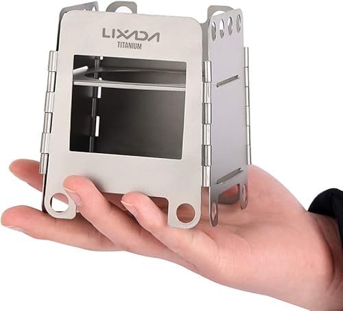 Miniatura 7 de LIXADA Estufa de camping, estufa de leña plegable de titanio, quemador de alcohol, estufa de bolsillo, portátil, ligera