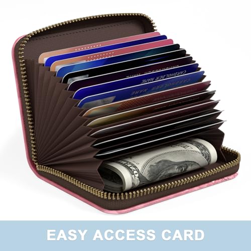 Image of Aiawoxc Credit Card Holder, Small RFID Wallet Slim Leather Card Organizer Case with Zipper and Wristlet Strap, Work Hard