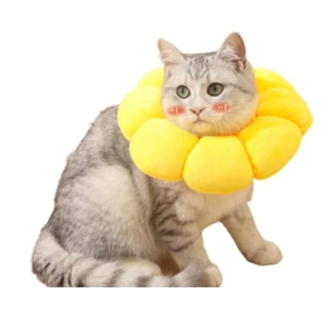 Shopipistic Cute and Soft Cat Collar Cone, Breathable, Adjustable Elizabeth Cat Collar to Prevent Licking, Scratching Wounds, Fashionable Pet Recovery Collar, Cat Toy, Sunflower, Size S (D: 12-22 cm)-image-17