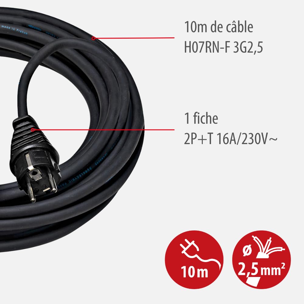 Brennenstuhl Rallonge 10m IP44 Prise à clapet Fabrication Française
