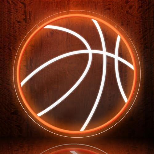 Image of Basketball Neon Sign, 12.6 inchx12.6 inch Basketball Led Neon Light for Wall Decor, Powered by USB Wall Decor Aesthetic for Room Bedroom Sports Decor Gift for Christmas Birthday