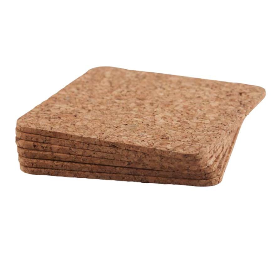 Go4CorkSquare Plain Cork Coasters set of 6, Beige, 9.5 x 9.5 cm