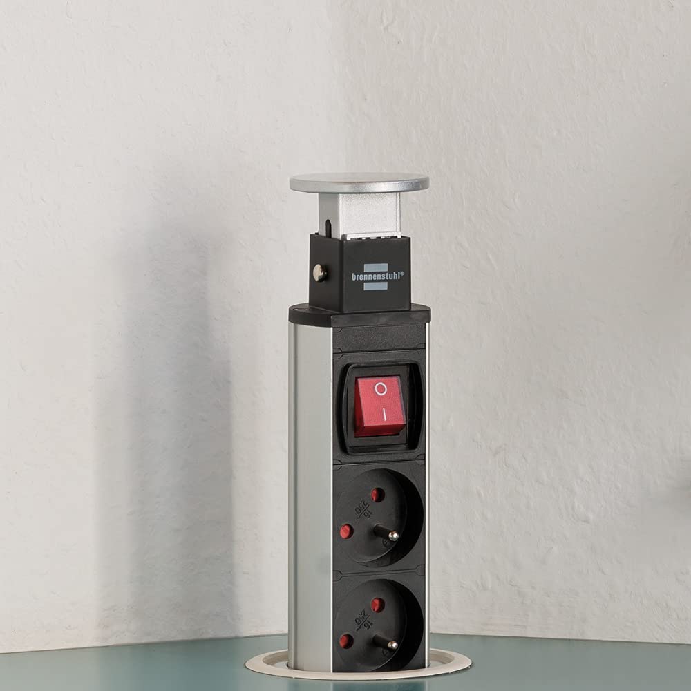 Brennenstuhl Tower Power – Regleta retráctil, Gris, 1396201003, 230V