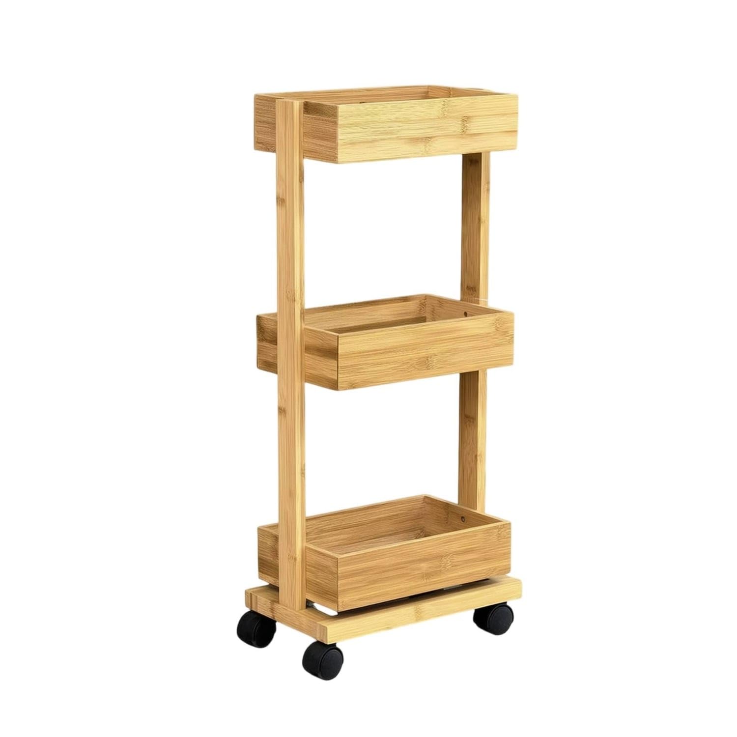 Wooden 3-Tier Rolling Cart Long-Lasting Rolling Storage Rack with Wood Frame Sturdy 3-Tier Storage Rack with Wheels Space-Saving for Bathroom, Bedroom, Kitchen, Wood Mobile 3-Tier-image-26