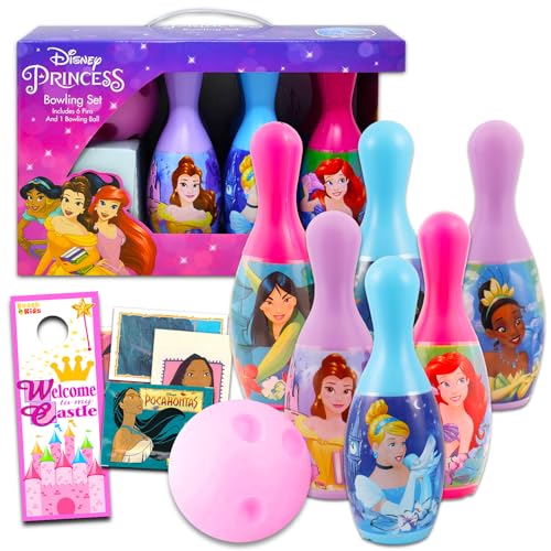 Disney Princess Bowling Set for Toddlers, Kids - 3 Pc Bundle with Princess Bowling Set Plus Stickers and More | Princess Playset