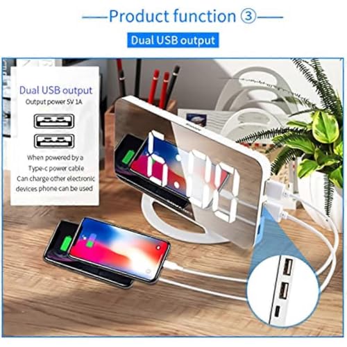 Réveil numérique à vibration avec grand écran transparent et double USB