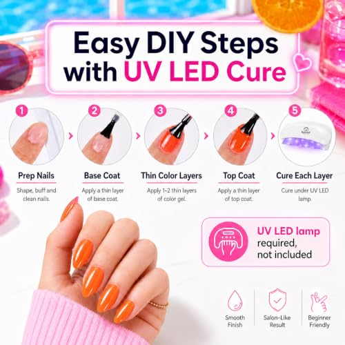 Image of Beetles Neon Gel Nail Polish Set, 23 PCS 20 Color Rainbow Gel Polish Kit | Hot Pink Orange Blue And Lemon Green Glitter Gels With 3Pcs Base Top Coat Set for Uv Soak-Off Manicures Or Gifts