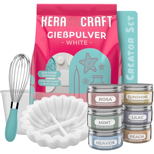 KERACRAFT Gießpulver Starterset komplett - 4 5kg Reliefgießpulver Silikonform Zubehör Powder Compound Set No. 1 für farbiges Gießpulver zum Selbermachen