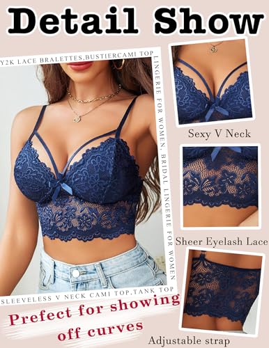 Image of Avidlove Lace Bralette for Women Lingerie Spaghetti Adjustable Strap Tank Camisole Crop Top