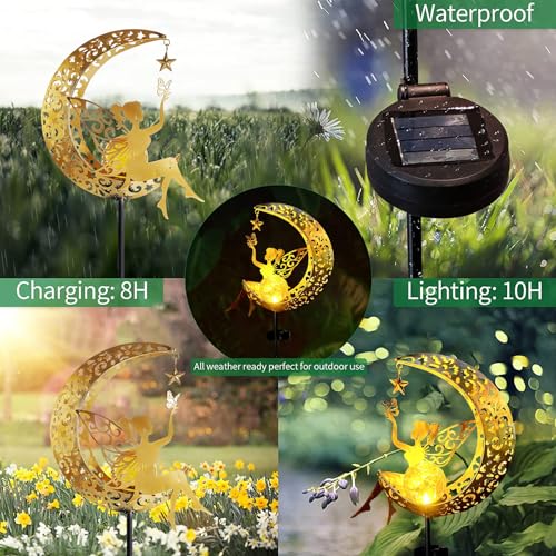 Luces Solares para JardíN,Luces Solares Adornos de JardíN,Luces Decorativas al Aire Libre,LáMpara Solar Luna,Luces Decoracion de Metal de Luna,DecoracióN de Patio,LáMpara Solar para Camino - imagen 5