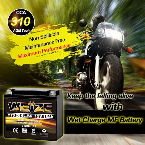 Image of YTX20HL-BS Sealed AGM Maintenance Free Motorcycle Battery, 12 Volt 18 AH, 300 CCA Scooter Battery