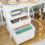 Furologee 61" Desk with LED Light & Power Outlets, Reversible Computer Table with File Cabinet & Drawer, White Gaming Desk Writing Table with Dual Monitor Stand, for Home/Office/White - Image 5