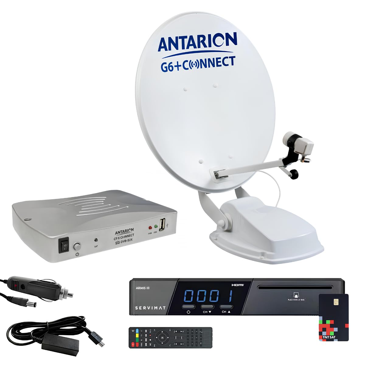 Pack ANTARION Parabole Camping-Car et récepteur + Colle adhésif Universel + Lingette