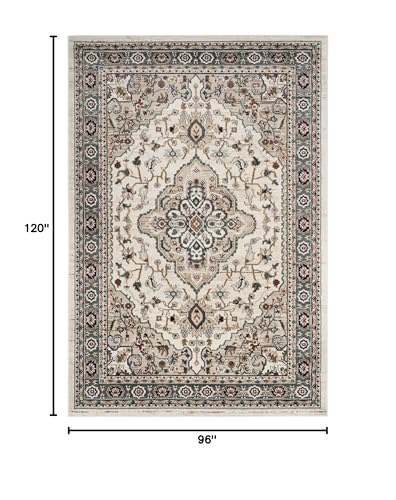 Tapete decorativo rectangular 8' x 10' beige y crema miniatura 2