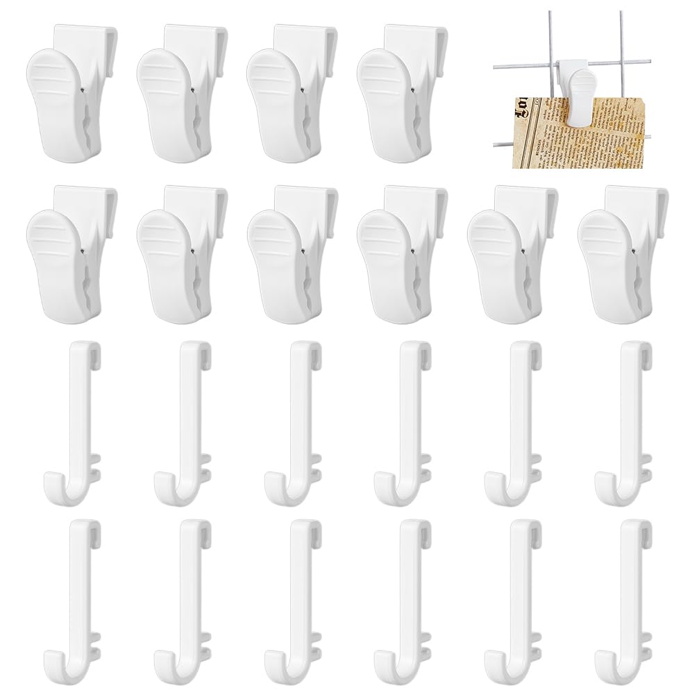 nbeads Crochets Muraux en Grille, Comprend 20 pince de Suspension pour Panneau Mural et 24 crochets à Clipser en Forme de J pour le Rangement des Présentoirs de Bureau à Domicile, Blanc