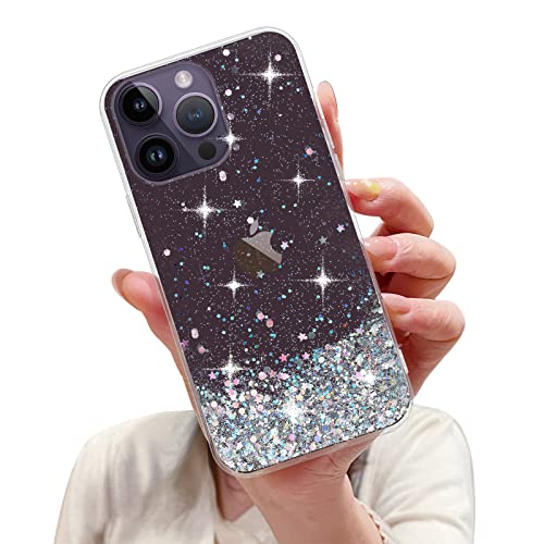 LCHULLE Glitter Case for iPhone 14 Pro Max Bling Sparkle Shockproof Phone Bumper Cute Stylish Cover for Women and Girls Crystal Silicone Slim Case for iPhone 14 Pro Max,Pink