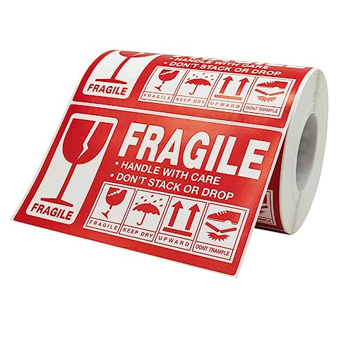 FOYTOKI Fragile Package Sticker Roll 300pcs/roll Warning Stickers Handle Care Shipping Label for Moving