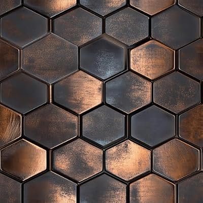 HOMETITUTE 20Pcs Hexagon Copper Black Tile Stickers Peel and Stick Decorative Tiles Waterproof Removable Sticker Tiles Backsplash Decals for Kitchen Bathroom Stair Riser Wall Covering 4x4 in(not 3D)