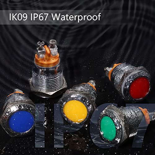 Api-Ele [ 3 Year Warranty] 5 Pcs Of Led Indicator Light 16Mm Metal Shell Pilot Custom Dash Signal Lamp Concave Head (12V Dc) #TOP5