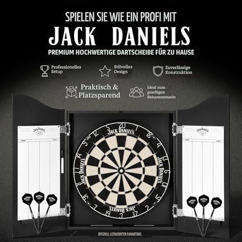 Offiziell lizenziertes Jack Daniel's bedruckte Dartpfeile in Schwarz inklusive Dartscheibe | JD Logo (CAB512), L