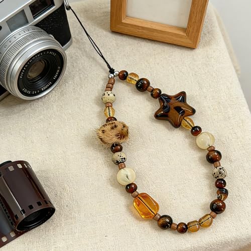 Image of Cute Beaded Camera Wrist Strap for Phone, Digital Camera Charm Lanyard, Pearl Beaded Chain for Bag Keychain Gift