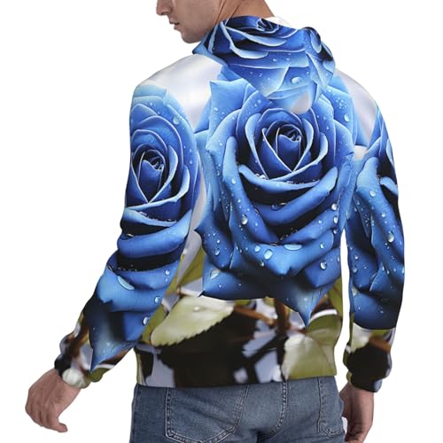 Men's Fleece Pullover Hoodie Long Sleeve Hooded Romantic Blue Rose Sweatshirt Casual Shirts With Pockets4