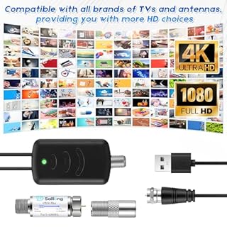 Saillong TV Antenna Amplifier with LTE Filter Kit, Antenna Signal Booster for TV Indoor, Low Noise/Clears Up Pixelated Amplifier, High Gain Signal Booster, USB Powered