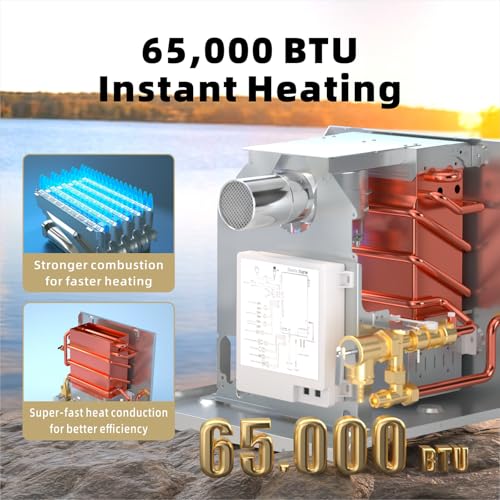 Image of Hillhub RV Tankless Water Heater, 3.9 GPM Propane Instant Hot Water Heater for Motorhome Camper, 65,000 BTU On-Demand with Stable Temperature for Outdoor Shower & Travel Trailers