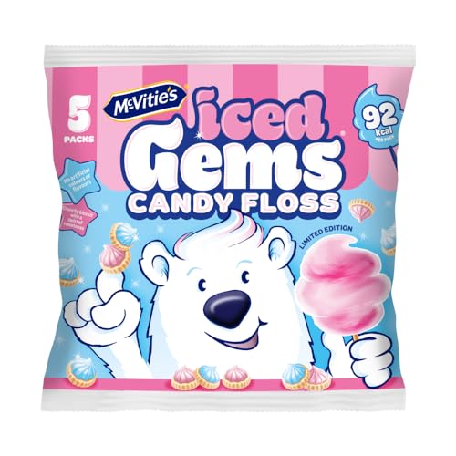 McVities Iced Gems Candyfloss Flavoured Biscuits Multipack 23 g (1 Pack of 5 Mini Bags)